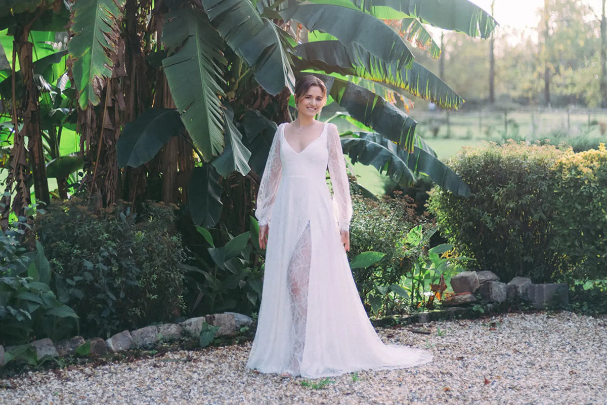 Robe de mariée manches longues en dentelle