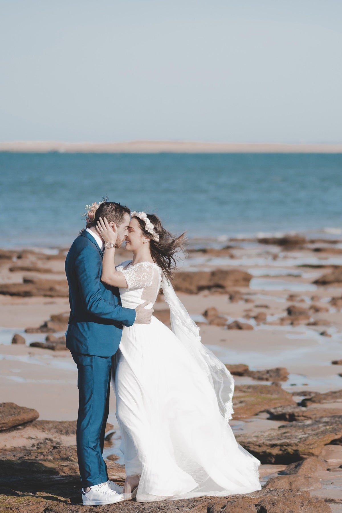 Robe de mariée avec traine à la palge