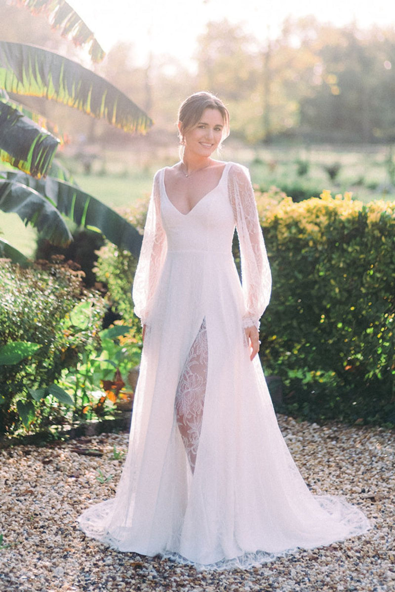 Robe de mariée manches longues en dentelle