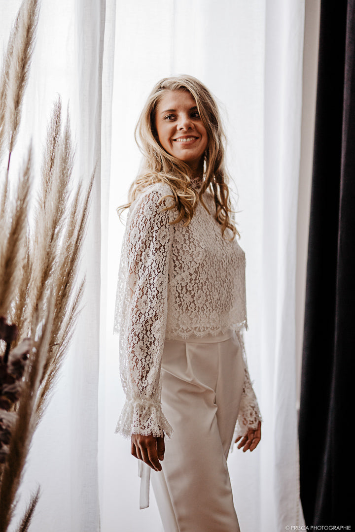 Camille Top dos nu en dentelle de Calais ⎸Mariage Civil