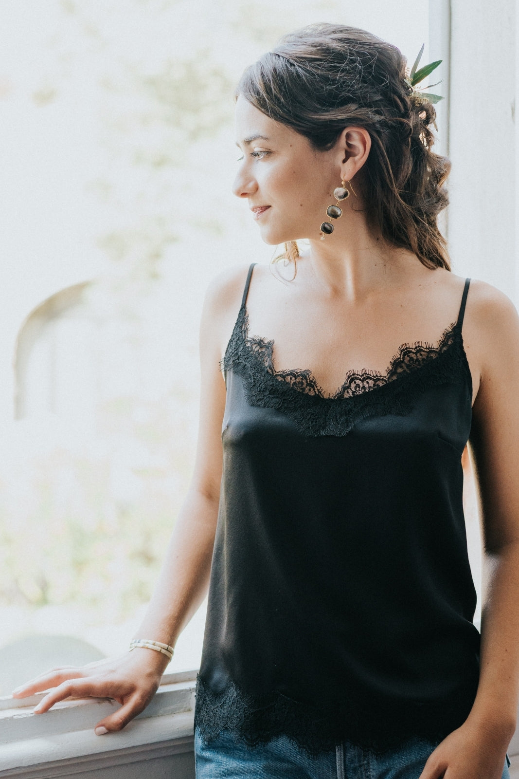 Lucette black silk camisole top ⎸ Christelle Vasseur Couture