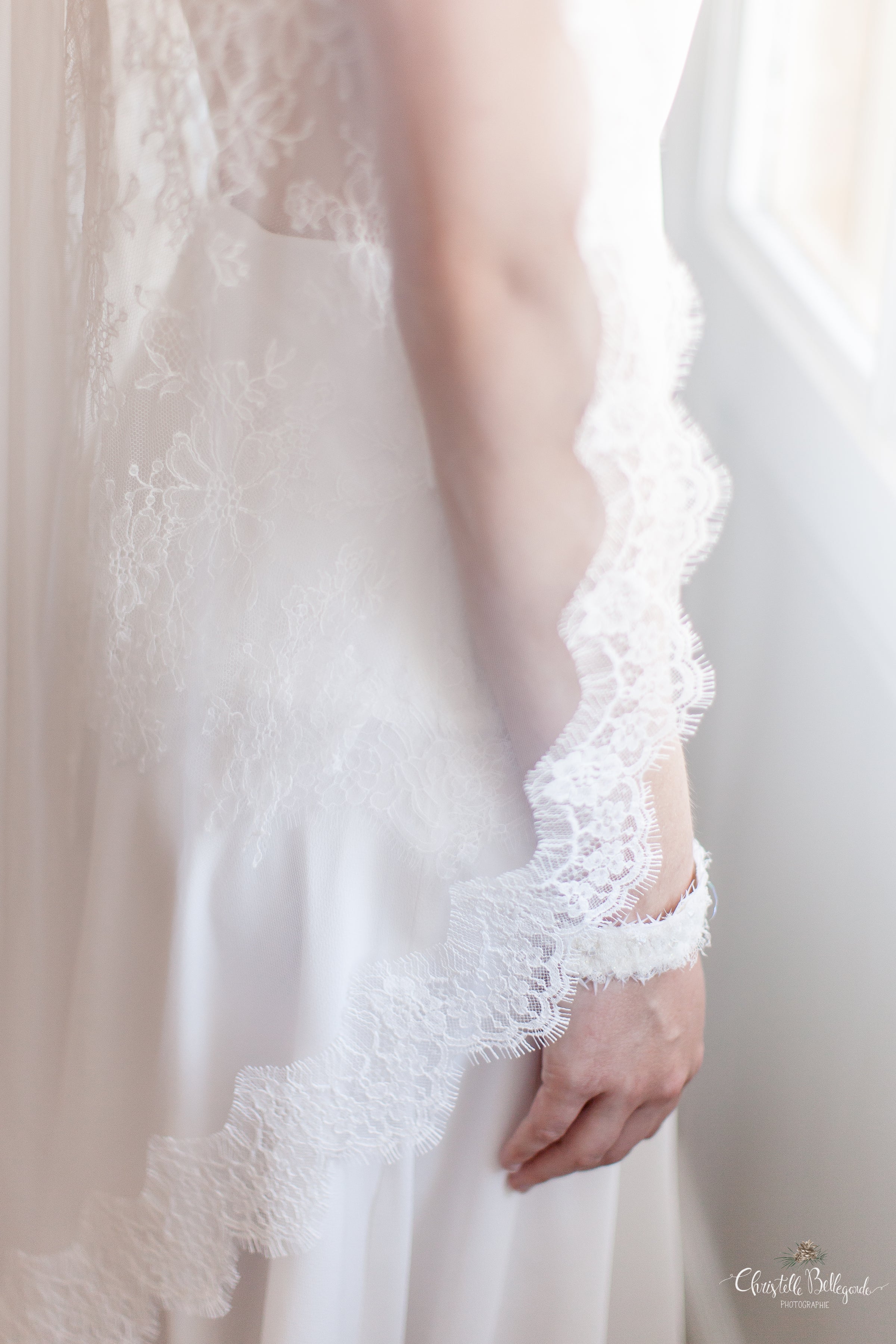 VOILE DE MARIÉE EN DENTELLE DE CALAIS Christelle Vasseur Couture
