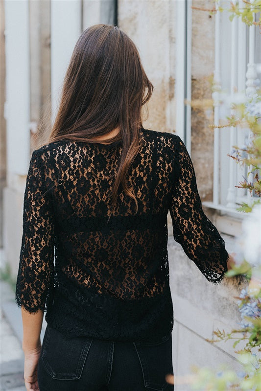 LAURIE - HAUT CHIC FEMME EN DENTELLE NOIRE DOUBLÉ Christelle Vasseur Couture