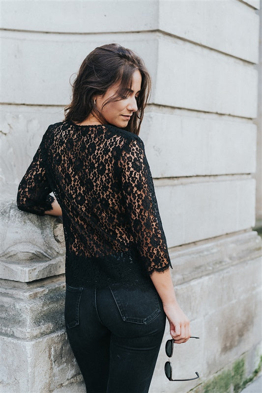 Manches Longues Haut Chic Dentelle Noir Laurie Haut En Dentelle De